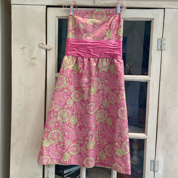 Lilly Pulitzer Dresses & Skirts - VINTAGE LILLY PULITZER MASTERS TEA DRESS PALM BEACH LINE PINK AND GREEN FLORAL